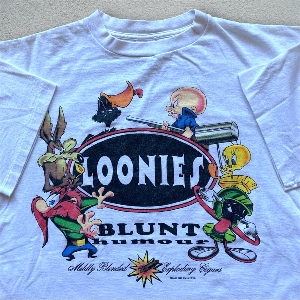Vintage 1992 Looney Toons Blunt Cigar Parody Tee Shirt Rare 90s Loonies VTG